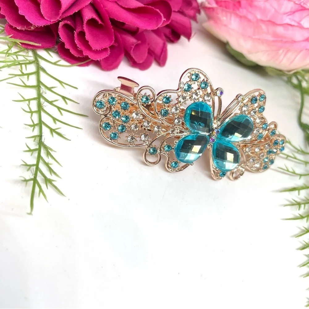 NEW⚜️Butterfly Teal Crystal Embellished Hair Clip
